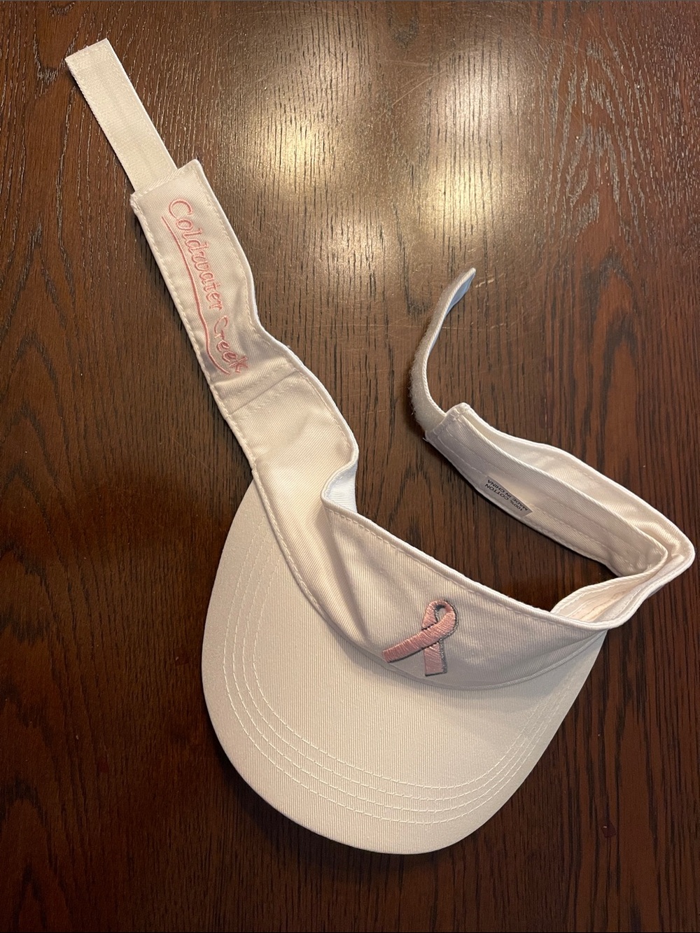 Coldwater Creek White Visor with Pink Ribbon Accent